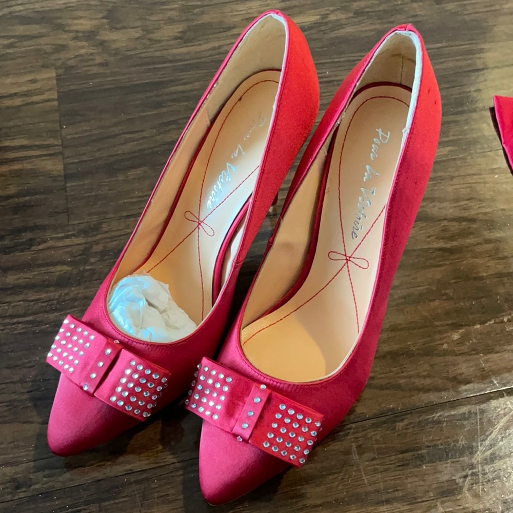 Ruby Red Satin Dress Heels